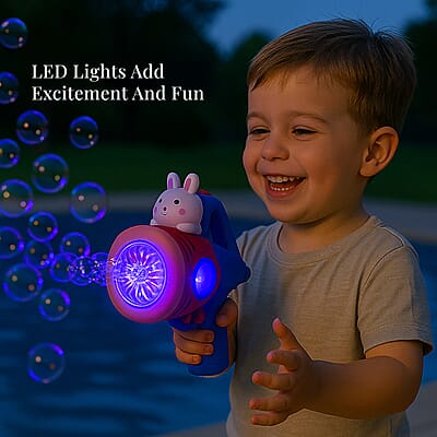 Red Rechargeable Bubble Gun with 6 Holes with Cute Cartoon Figure (500 mAh)