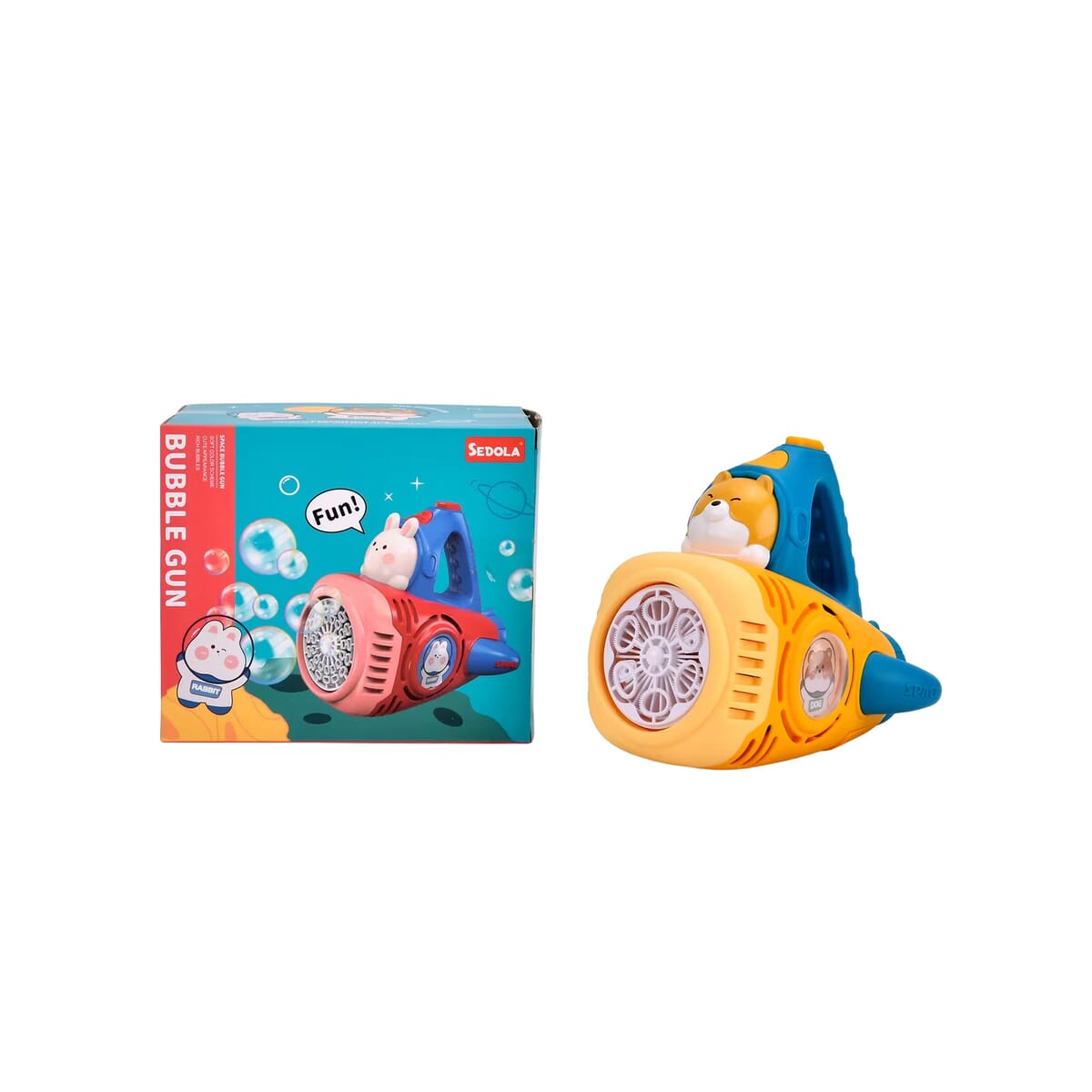 Yellow Rechargeable Bubble Gun with 6 Holes with Cute Cartoon Figure (500 mAh) image number 0