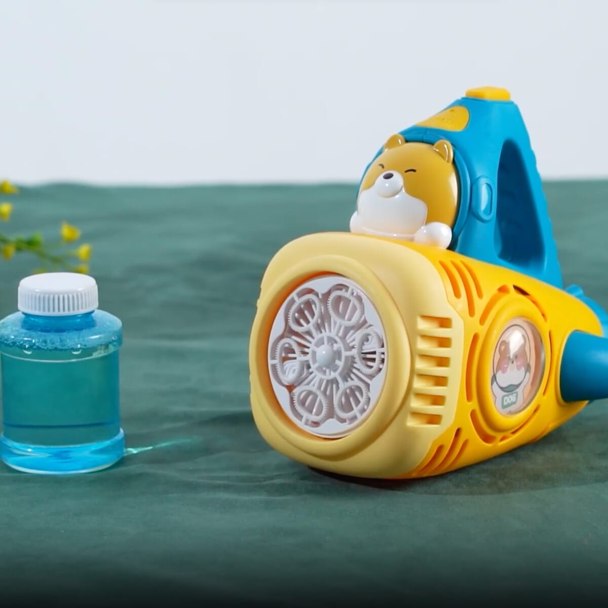 Yellow Rechargeable Bubble Gun with 6 Holes with Cute Cartoon Figure (500 mAh) image number 1