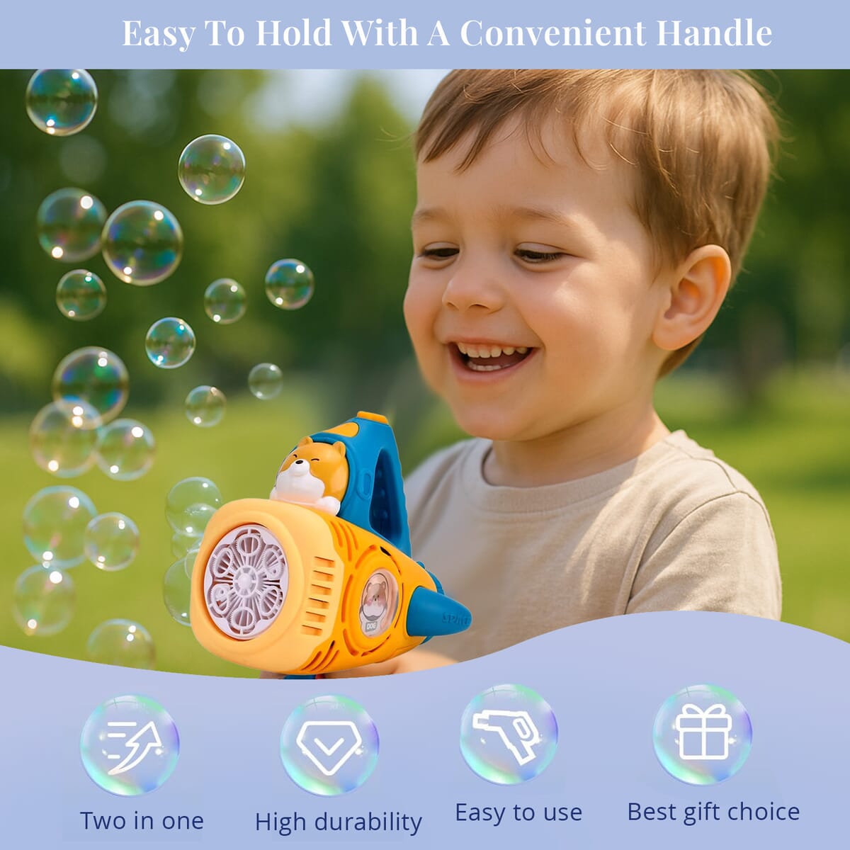 Yellow Rechargeable Bubble Gun with 6 Holes with Cute Cartoon Figure (500 mAh) image number 2