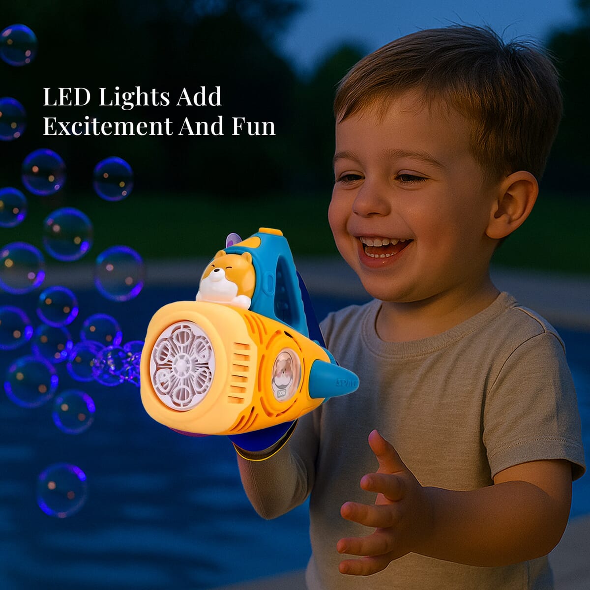 Yellow Rechargeable Bubble Gun with 6 Holes with Cute Cartoon Figure (500 mAh) image number 5