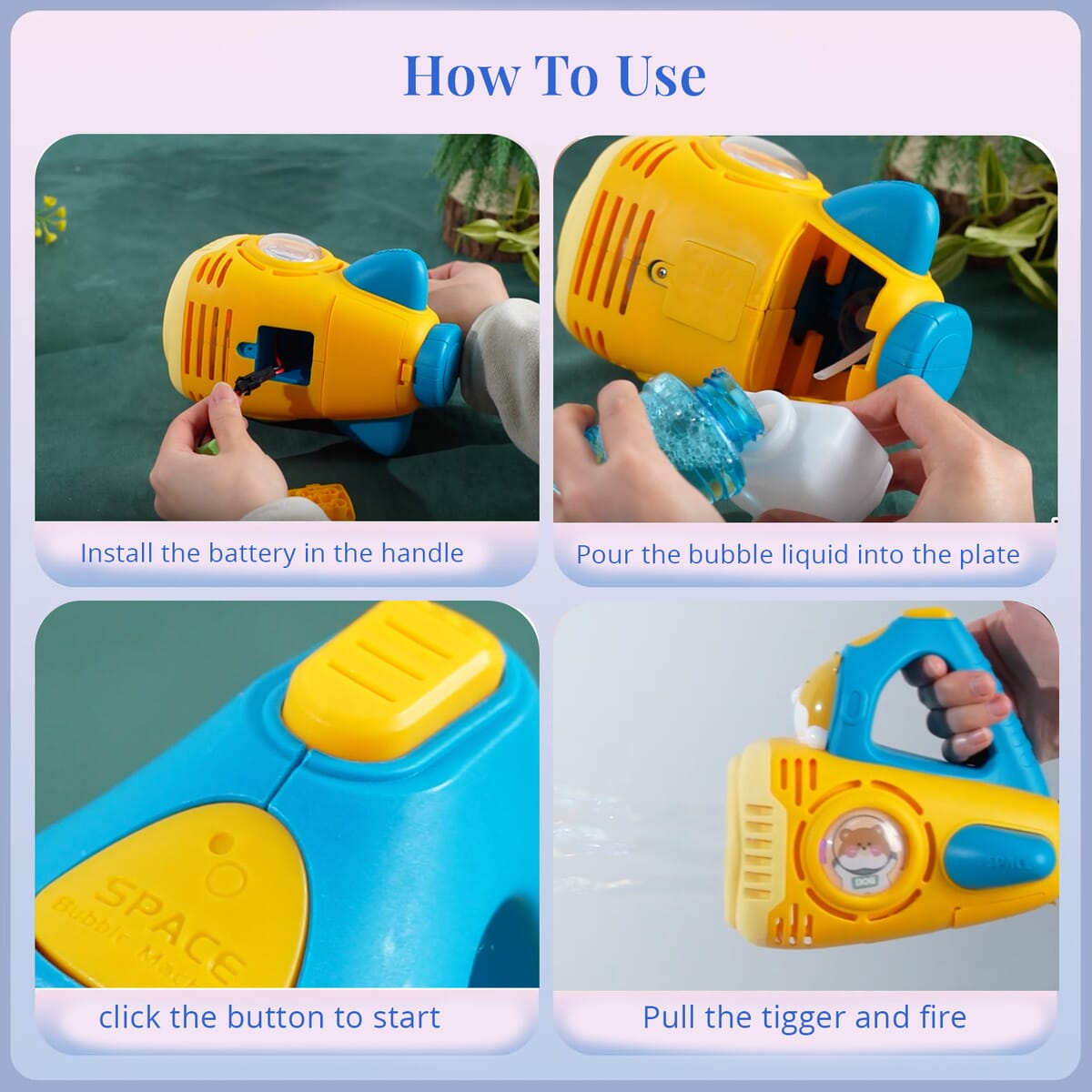 Yellow Rechargeable Bubble Gun with 6 Holes with Cute Cartoon Figure (500 mAh) image number 6