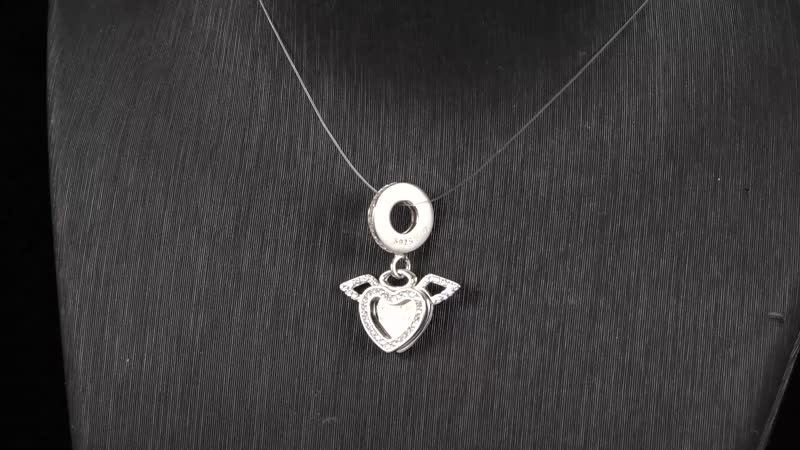 Simulated Diamond 0.65 ctw Angels and Love Charm in Rhodium Over Sterling Silver