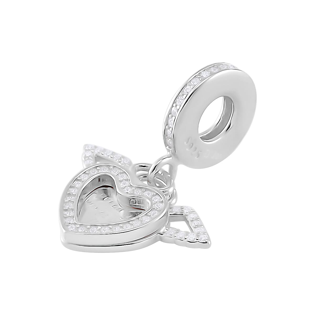 Simulated Diamond 0.65 ctw Angels and Love Charm in Rhodium Over Sterling Silver