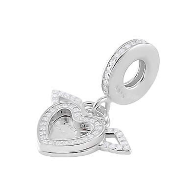 Simulated Diamond 0.65 ctw Angels and Love Charm in Rhodium Over Sterling Silver