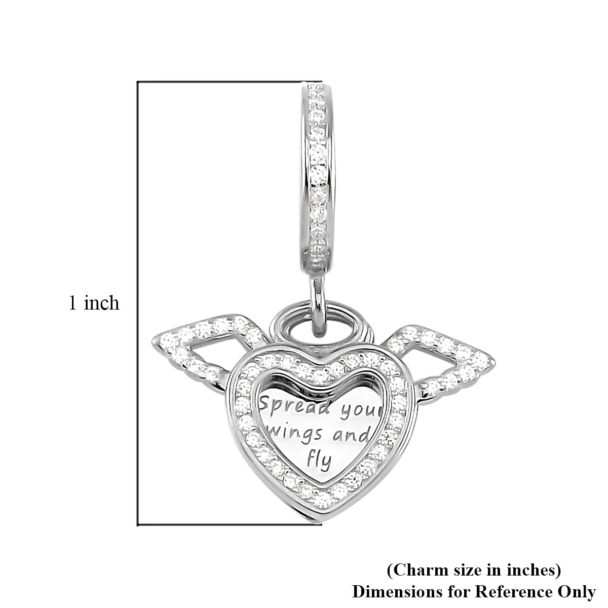 Simulated Diamond 0.65 ctw Angels and Love Charm in Rhodium Over Sterling Silver