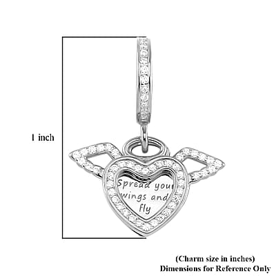 Simulated Diamond 0.65 ctw Angels and Love Charm in Rhodium Over Sterling Silver