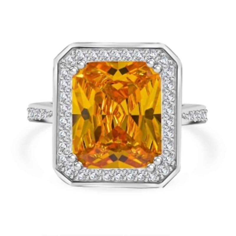 Simulated Yellow and White Diamond Ring in Rhodium Over Sterling Silver (Size 9)