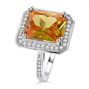Simulated Yellow and White Diamond Ring in Rhodium Over Sterling Silver (Size 9)