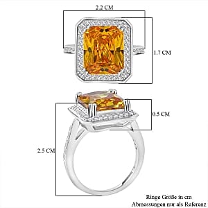 Simulated Yellow and White Diamond Ring in Rhodium Over Sterling Silver (Size 9)