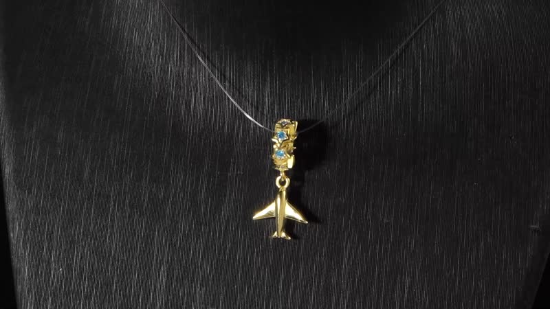 Simulated Blue Diamond Airplane Charm in Rhodium Over Sterling Silver 0.10 ctw