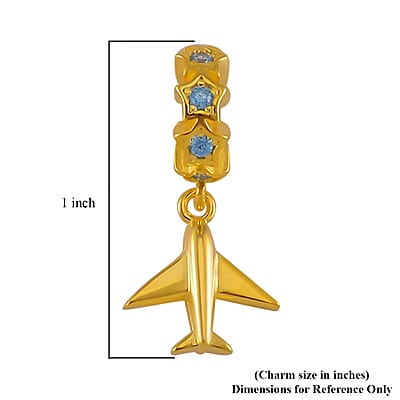 Simulated Blue Diamond 0.10 ctw Airplane Charm in 14K Yellow Gold Over Sterling Silver
