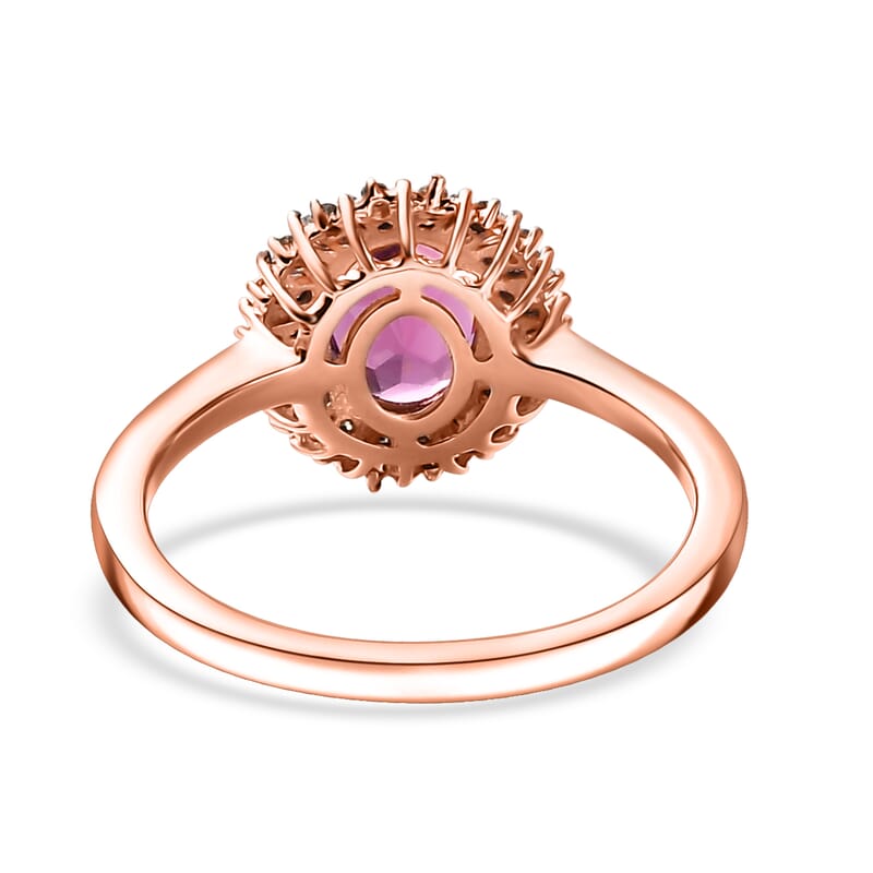 Premium Radiant Ember Garnet, Natural Champagne and White Diamond Sunrays Ring in 18K Vermeil Rose Gold Over Sterling Silver (Size 10.0) 2.35 ctw