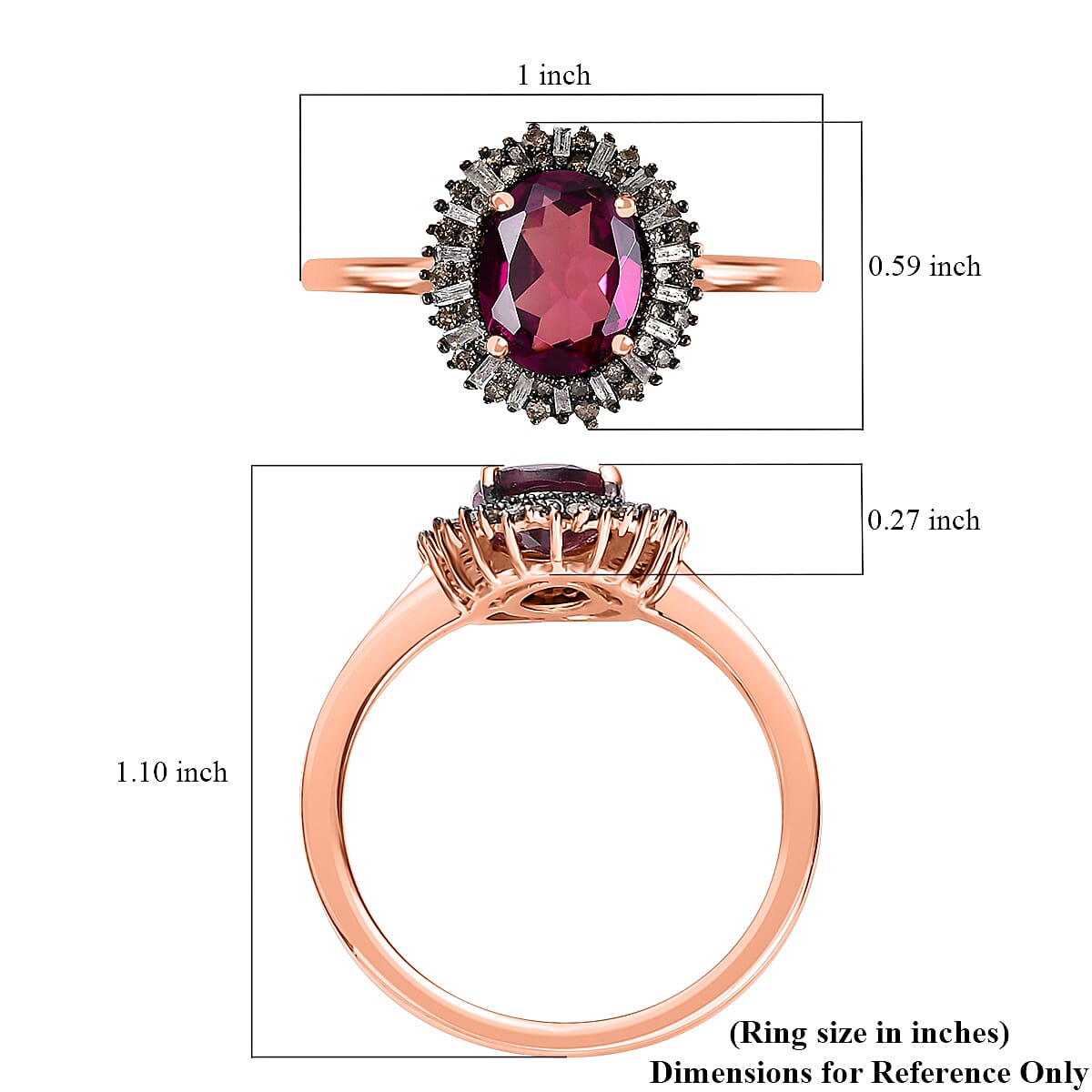 Premium Radiant Ember Garnet, Natural Champagne and White Diamond Sunrays Ring in 18K Vermeil Rose Gold Over Sterling Silver (Size 10.0) 2.35 ctw
