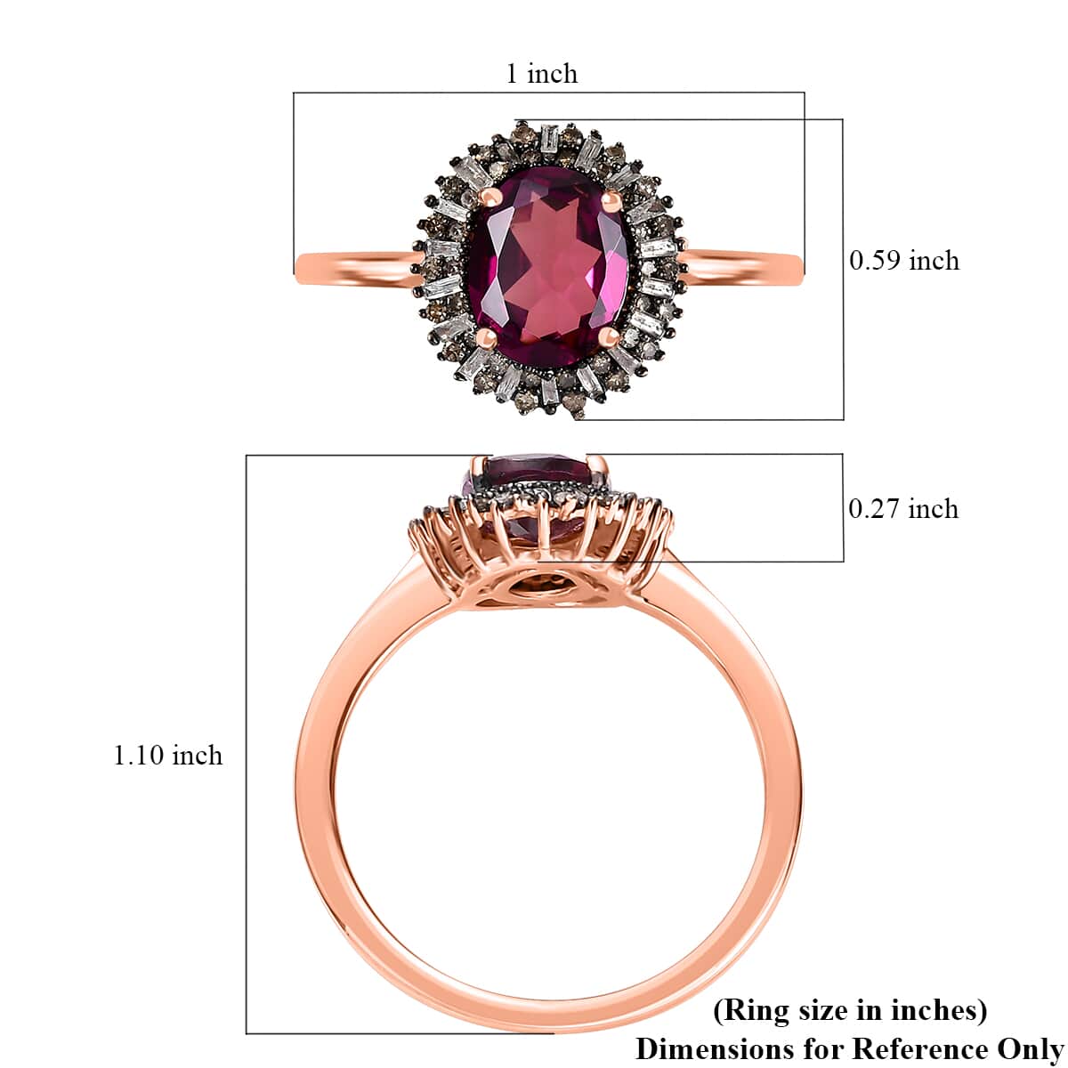 Epic Deal Radiant Ember Garnet, Natural Champagne and White Diamond (0.30 cts) Sunrays Ring in 18K Vermeil RG Over Sterling Silver (Size 10.0) 2.35 ctw image number 5