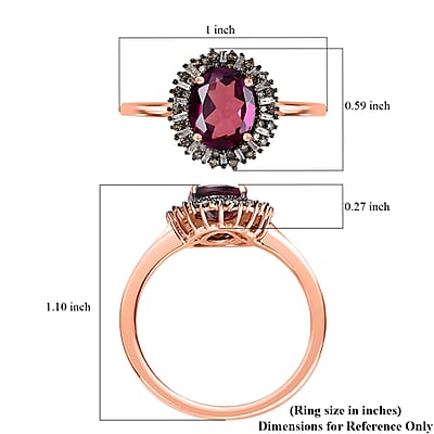 Premium Radiant Ember Garnet, Natural Champagne and White Diamond Sunrays Ring in 18K Vermeil Rose Gold Over Sterling Silver (Size 10.0) 2.35 ctw