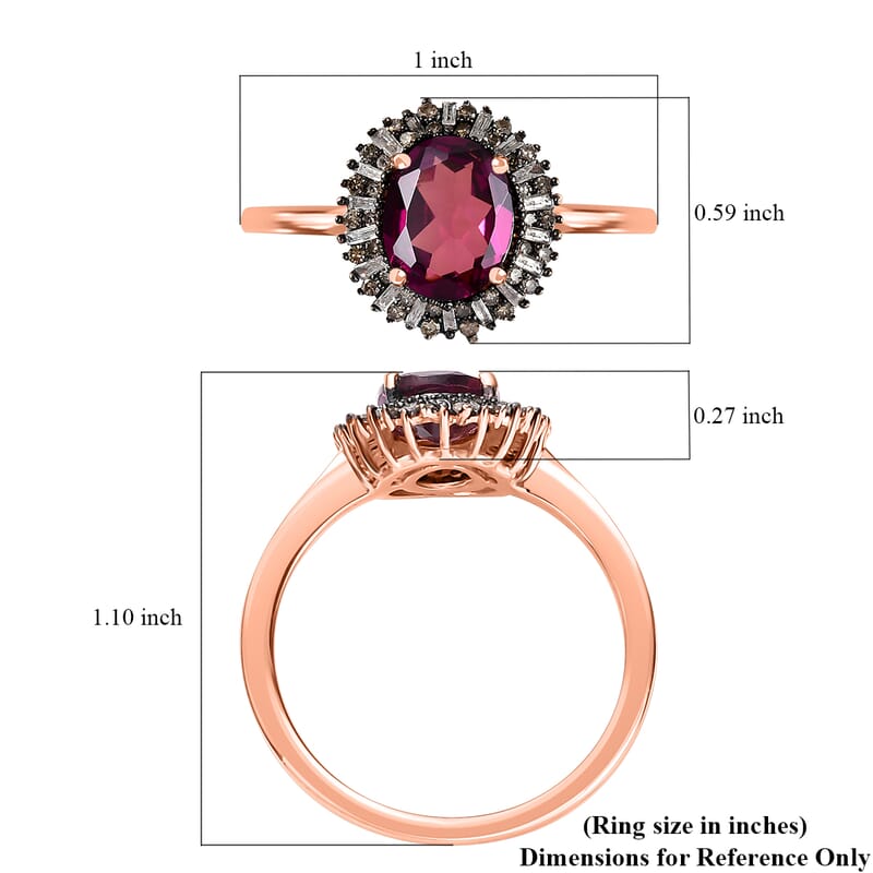 Premium Radiant Ember Garnet, Natural Champagne and White Diamond Sunrays Ring in 18K Vermeil Rose Gold Over Sterling Silver (Size 10.0) 2.35 ctw