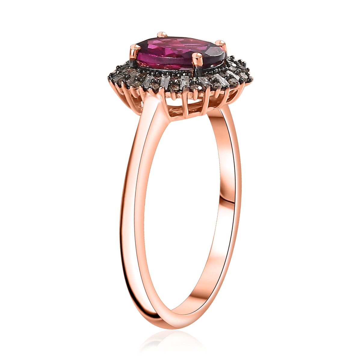 Premium Radiant Ember Garnet, Natural Champagne and White Diamond Sunrays Ring in 18K Vermeil Rose Gold Over Sterling Silver (Size 9.0) 2.35 ctw image number 3