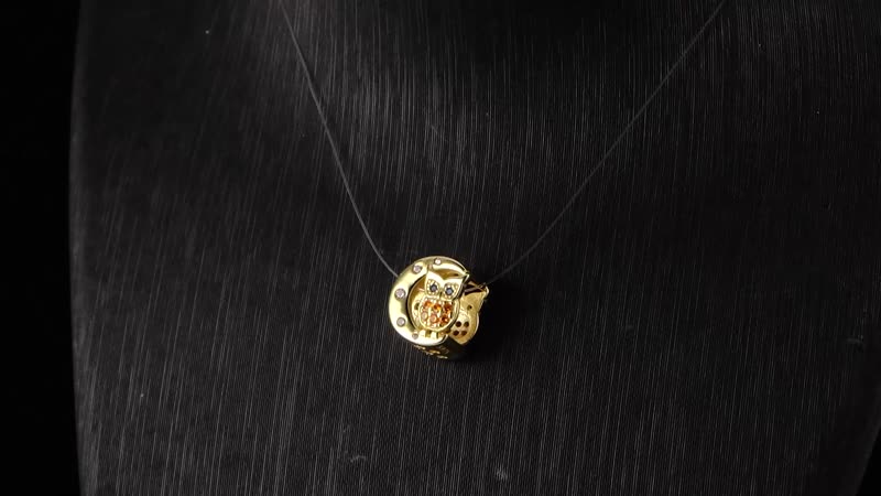 Simulated Multi Color Diamond 0.30 ctw Owl and Moon Charm in 14K Yellow Gold Over Sterling Silver