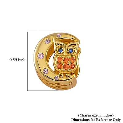 Simulated Multi Color Diamond 0.30 ctw Owl and Moon Charm in 14K Yellow Gold Over Sterling Silver