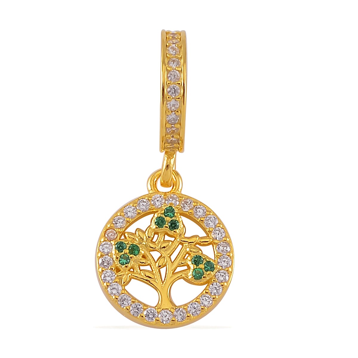 Simulated White and Green Diamond 0.60 ctw Retro Tree of Life Charm in 14K Yellow Gold Over Sterling Silver