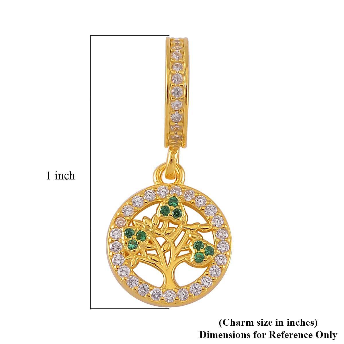 Simulated White and Green Diamond 0.60 ctw Retro Tree of Life Charm in 14K Yellow Gold Over Sterling Silver