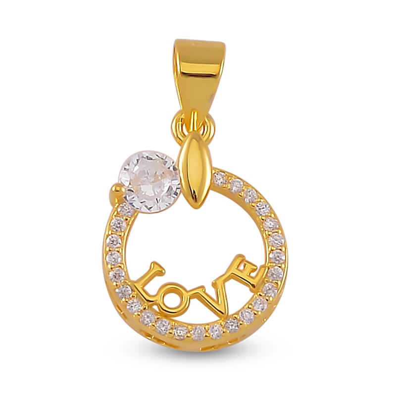 Simulated Diamond 0.25 ctw Love Charm in 14K Yellow Gold Over Sterling Silver