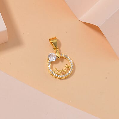 Simulated Diamond 0.25 ctw Love Charm in 14K Yellow Gold Over Sterling Silver