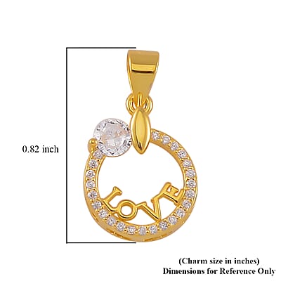 Simulated Diamond 0.25 ctw Love Charm in 14K Yellow Gold Over Sterling Silver