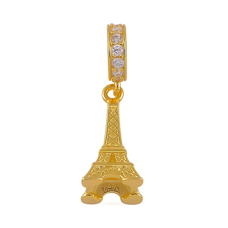 Simulated Diamond 0.12 ctw Paris Tower Charm in 14K Yellow Gold Over Sterling Silver