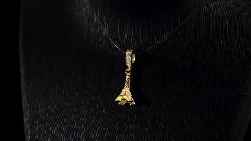 Simulated Diamond Paris Tower Charm in 14K YG Over Sterling Silver 0.12 ctw