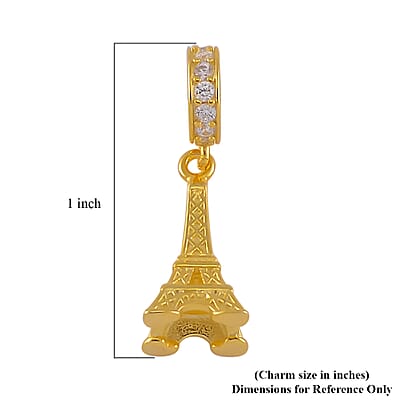 Simulated Diamond 0.12 ctw Paris Tower Charm in 14K Yellow Gold Over Sterling Silver
