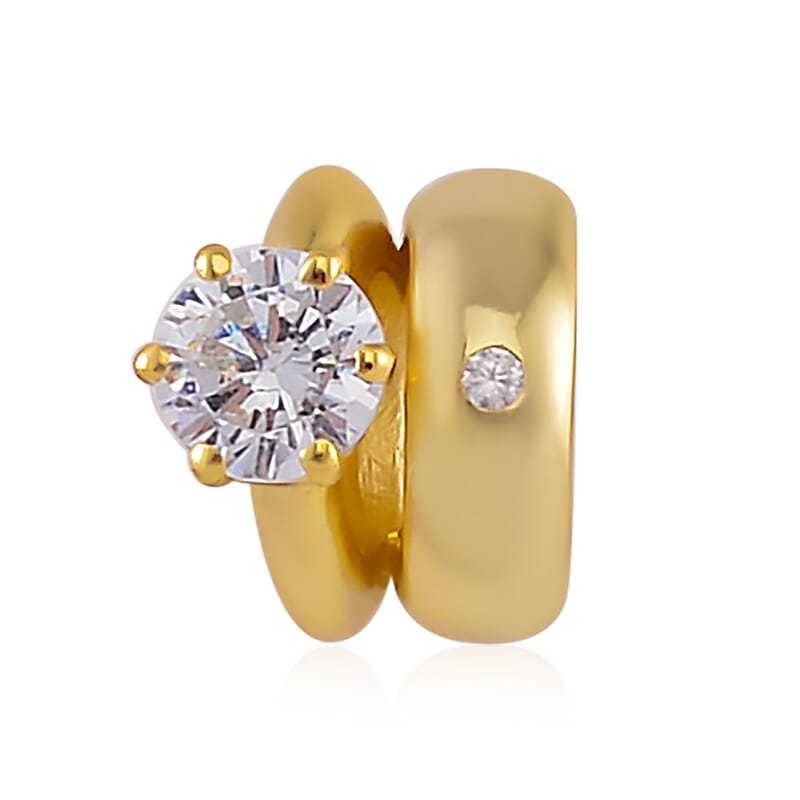 Simulated Diamond Charm in 14K Yellow Gold Over Sterling Silver