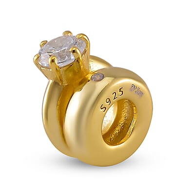 Simulated Diamond Charm in 14K Yellow Gold Over Sterling Silver