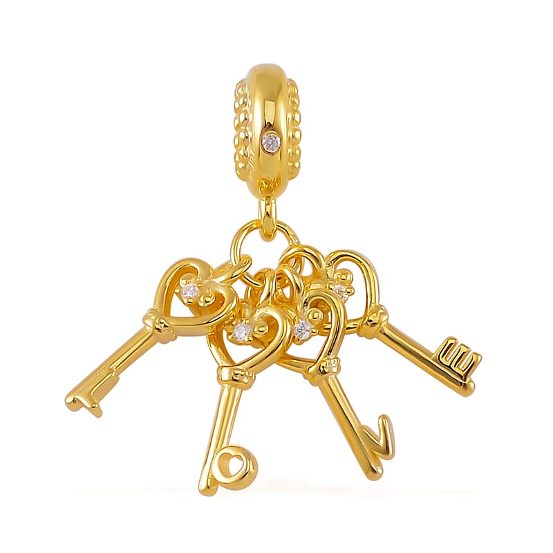 Simulated Diamond The Love Key Charm in 14K Yellow Gold Over Sterling Silver