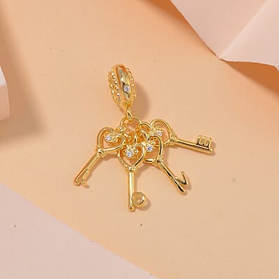 Simulated Diamond The Love Key Charm in 14K Yellow Gold Over Sterling Silver