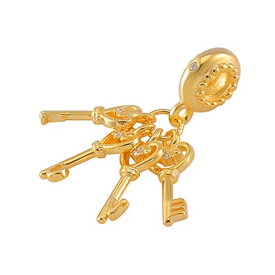 Simulated Diamond The Love Key Charm in 14K Yellow Gold Over Sterling Silver