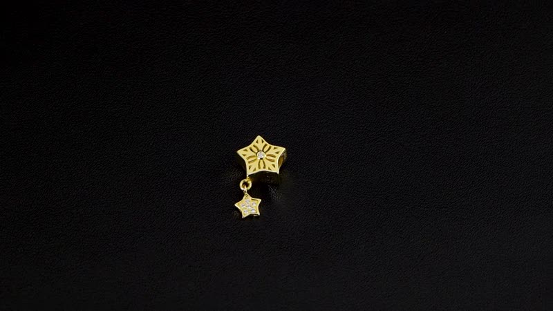 Simulated Diamond Two Stars Charm in 14K YG Over Sterling Silver 0.10 ctw