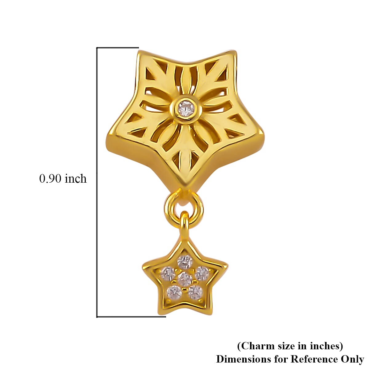 Simulated Diamond 0.10 ctw Two Stars Charm in 14K Yellow Gold Over Sterling Silver