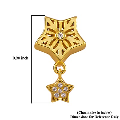 Simulated Diamond 0.10 ctw Two Stars Charm in 14K Yellow Gold Over Sterling Silver