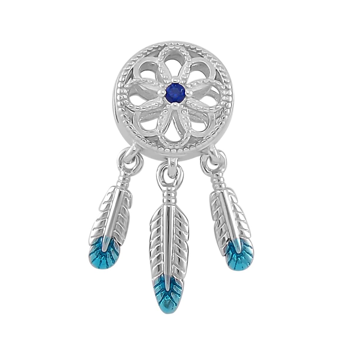 Simulated Blue Diamond Dreamcatcher Charm in Rhodium Over Sterling Silver image number 0