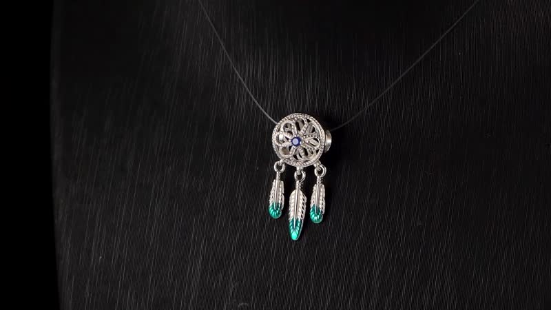 Simulated Blue Diamond Dreamcatcher Charm in Rhodium Over Sterling Silver
