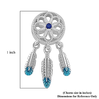 Simulated Blue Diamond Dreamcatcher Charm in Rhodium Over Sterling Silver
