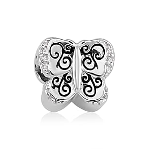 Simulated Diamond Butterfly Charm in Rhodium Over Sterling Silver 0.07 ctw