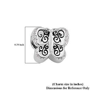 Simulated Diamond Butterfly Charm in Rhodium Over Sterling Silver 0.07 ctw