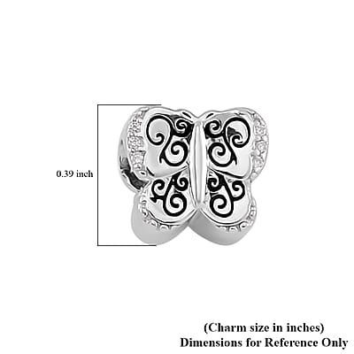 Simulated Diamond Butterfly Charm in Rhodium Over Sterling Silver 0.07 ctw