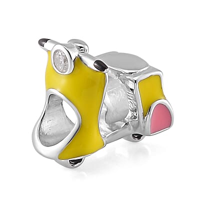 Simulated Diamond and Enameled Scooter Charm in Rhodium Over Sterling Silver