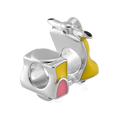 Simulated Diamond and Enameled Scooter Charm in Rhodium Over Sterling Silver