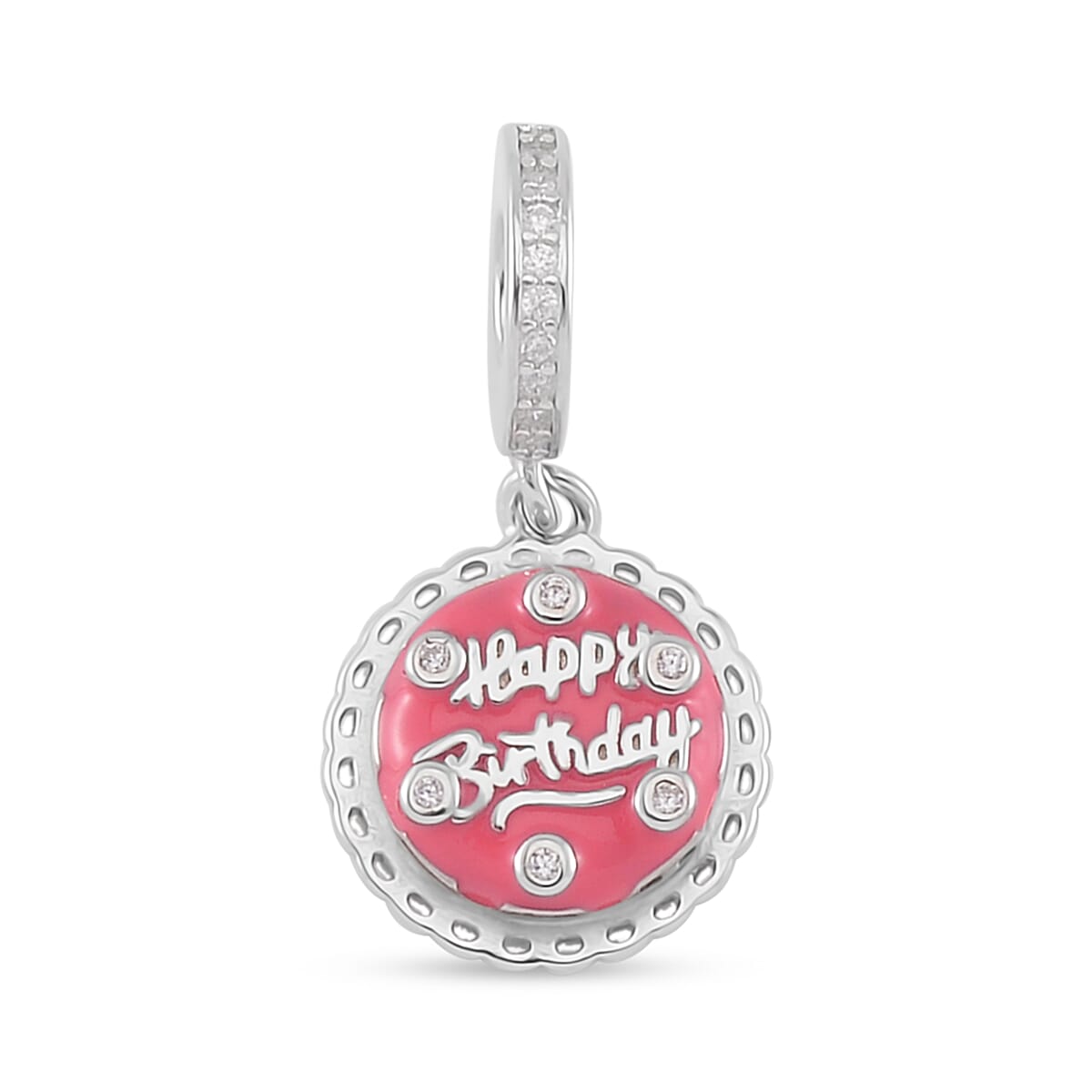 Simulated Diamond Happy Birthday Charm in Rhodium Over Sterling Silver 0.25 ctw