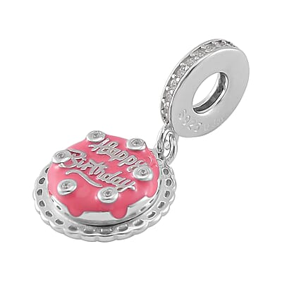 Simulated Diamond Happy Birthday Charm in Rhodium Over Sterling Silver 0.25 ctw
